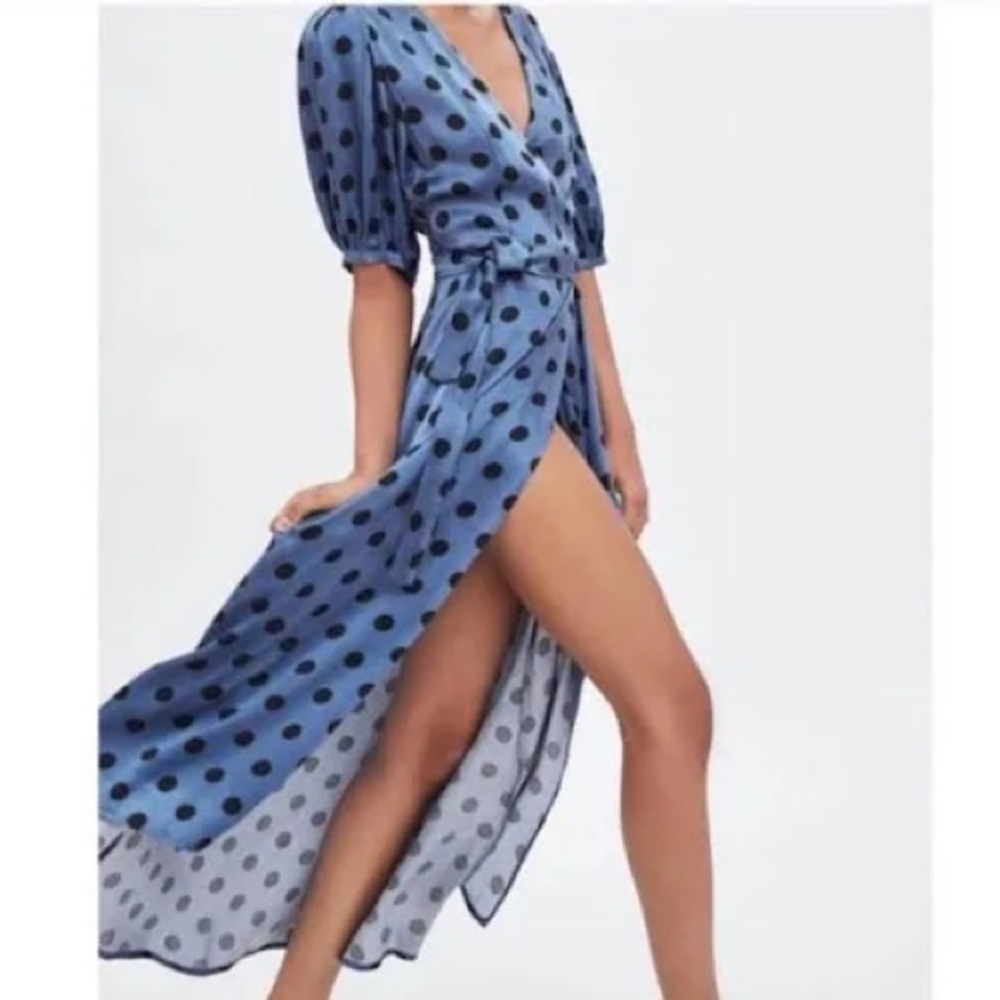 Zara polka dot wrap maxi dress
